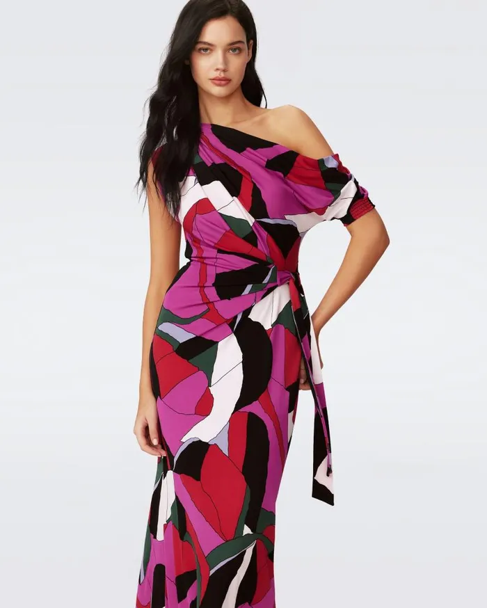 DVF Dresses Women Eliana Faux Wrap Dress Huge Tendu