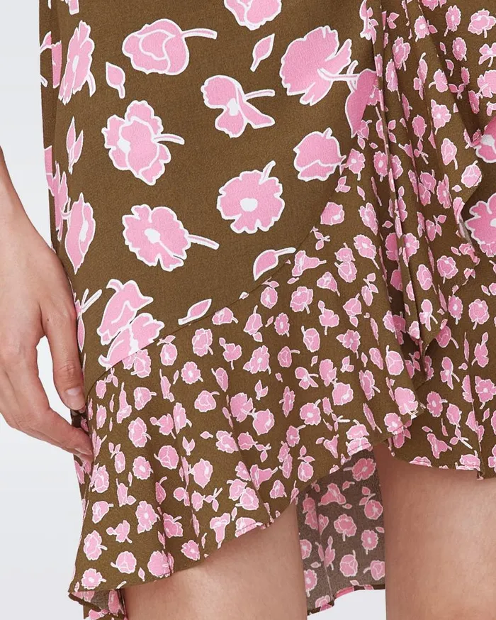 DVF Dresses Women Emilia Dress Huge And Tiny Rose Showers Khaki