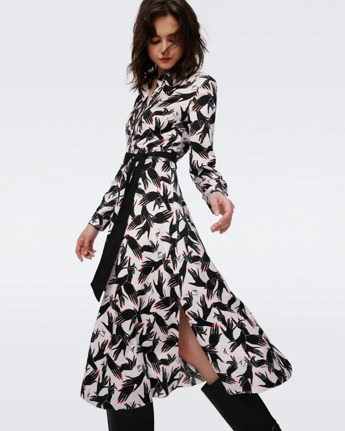 DVF Dresses Women Gizelle Jacquard Dress Stage Hands Ivory