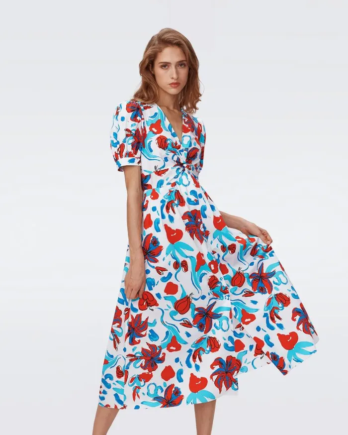 DVF Dresses Women Heather Dress Brush Floral Red