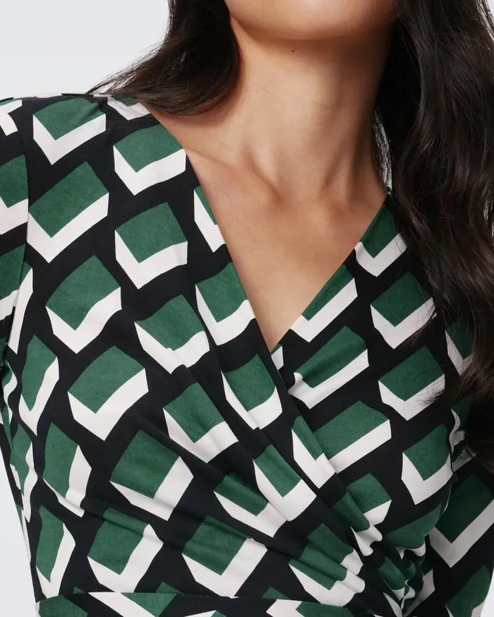 DVF Dresses Women Jazmine Silk Jersey Wrap Dress Huge Blocks Green
