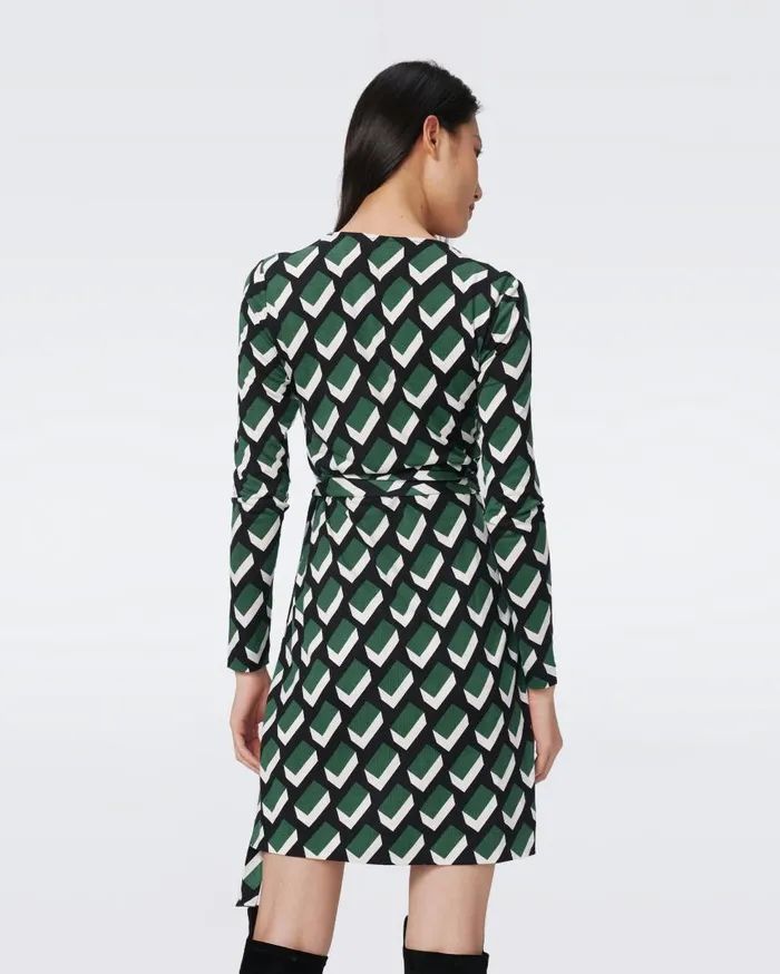 DVF Dresses Women Jazmine Silk Jersey Wrap Dress Huge Blocks Green