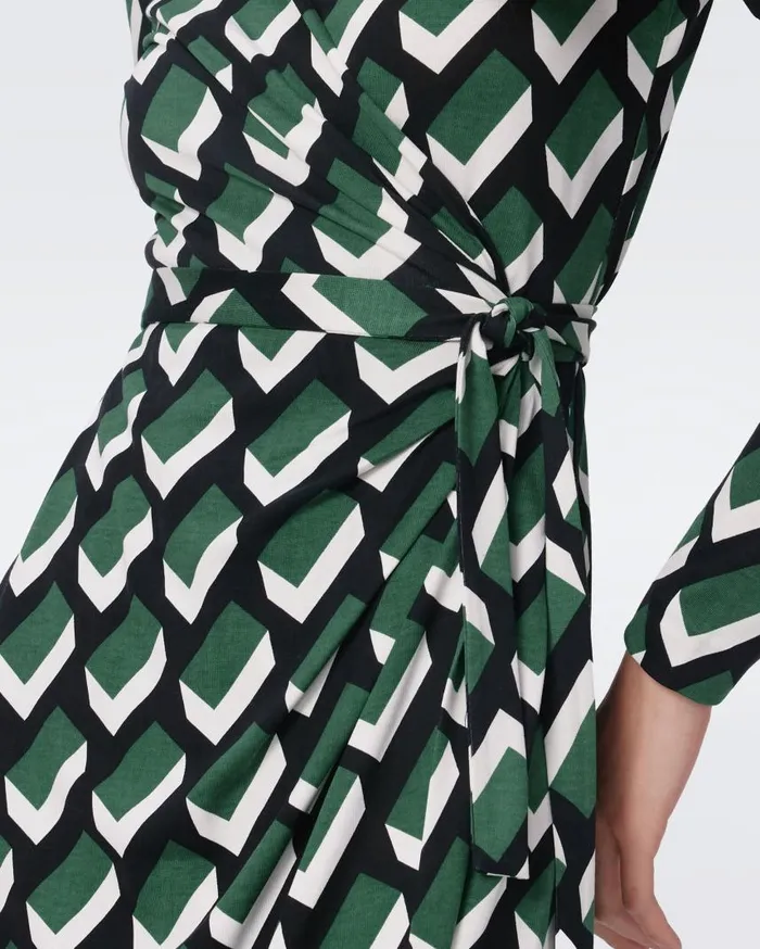 DVF Dresses Women Jazmine Silk Jersey Wrap Dress Huge Blocks Green