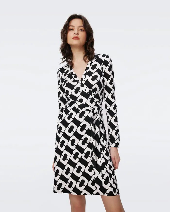DVF Dresses Women Jeanne Silk Jersey Wrap Dress Chain Link Giant