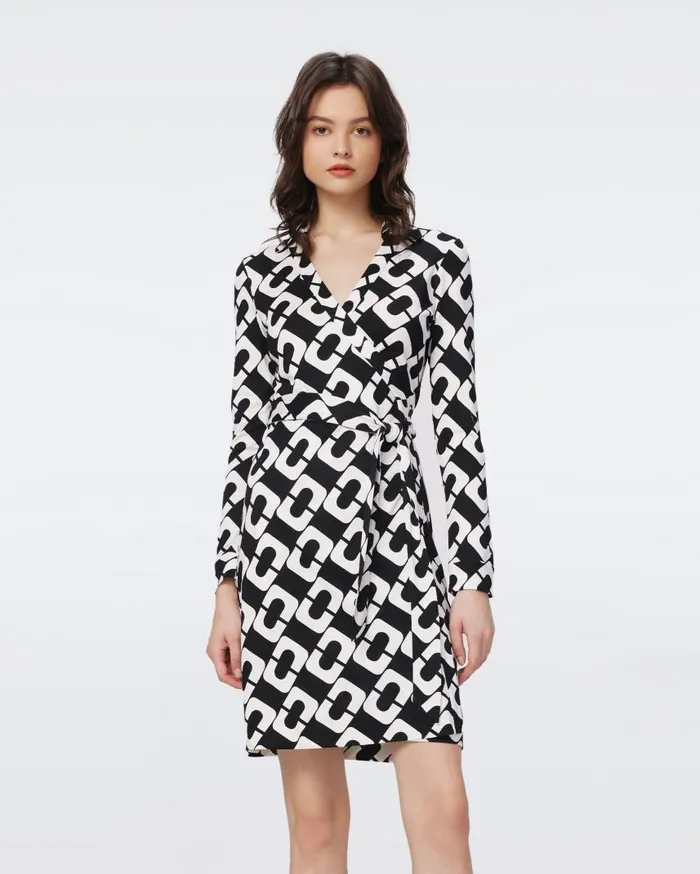 DVF Dresses Women Jeanne Silk Jersey Wrap Dress Chain Link Giant DVF Dresses Women Jeanne Silk Jersey Wrap Dress Chain Link Giant