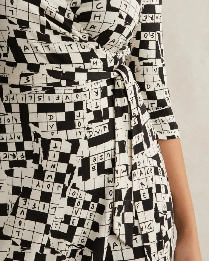 DVF Dresses Women Julian Silk Jersey Wrap Dress Tiny Dvf 50th Crossword Ivory