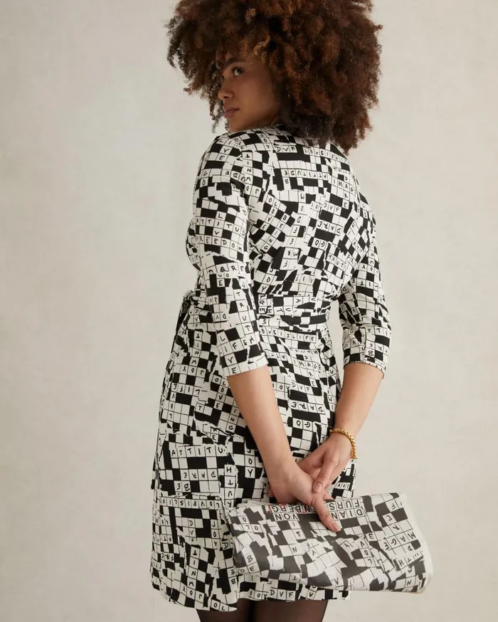 DVF Dresses Women Julian Silk Jersey Wrap Dress Tiny Dvf 50th Crossword Ivory
