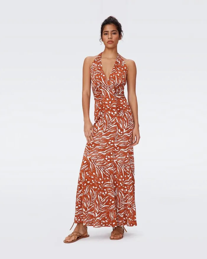 DVF Dresses Women Makayla Dress Huge Water Tiger Caramel