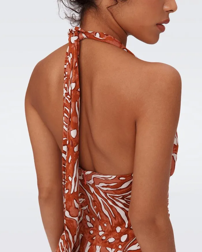 DVF Dresses Women Makayla Dress Huge Water Tiger Caramel