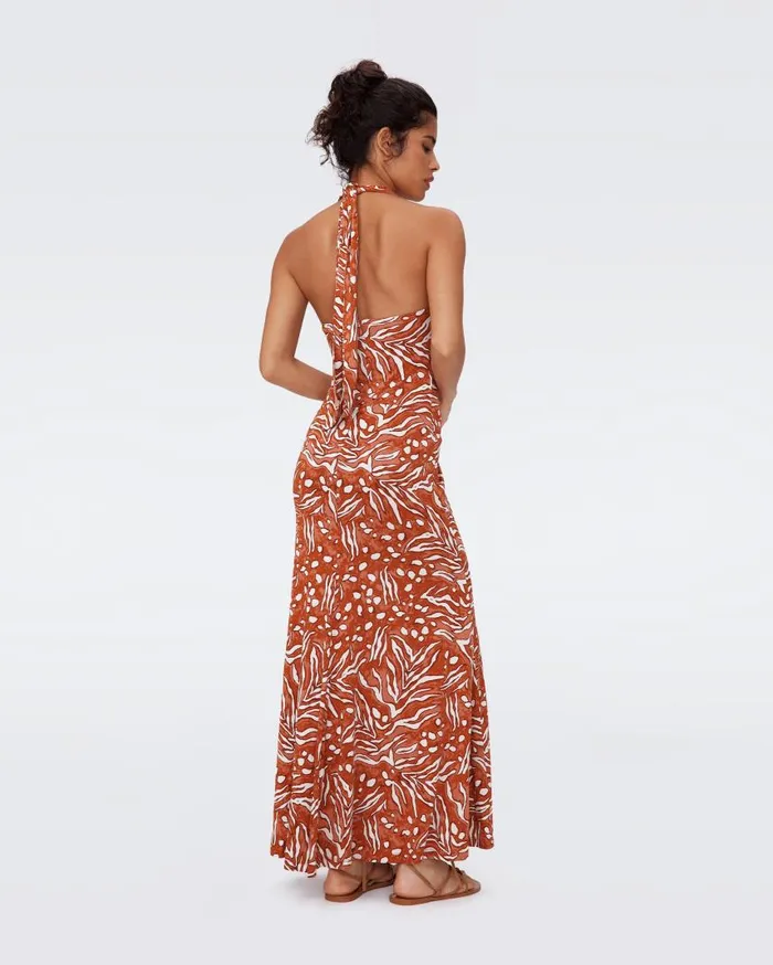 DVF Dresses Women Makayla Dress Huge Water Tiger Caramel