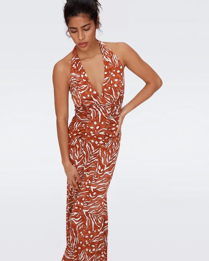 DVF Dresses Women Makayla Dress Huge Water Tiger Caramel