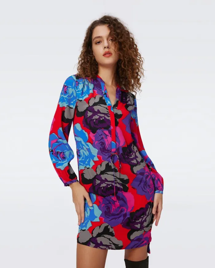 DVF Dresses Women Sonoya Dress Redemption Rose Blue Red