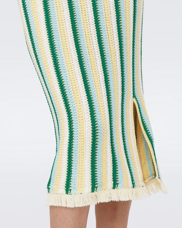 DVF Skirts Women Paulina Crochet Skirt Summer Stripe Yellow
