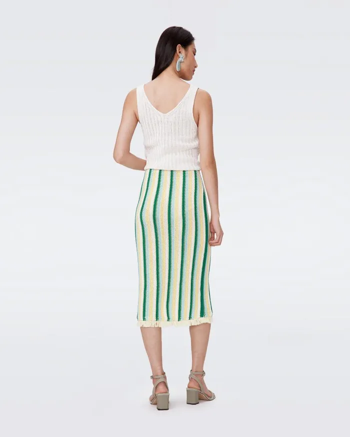 DVF Skirts Women Paulina Crochet Skirt Summer Stripe Yellow