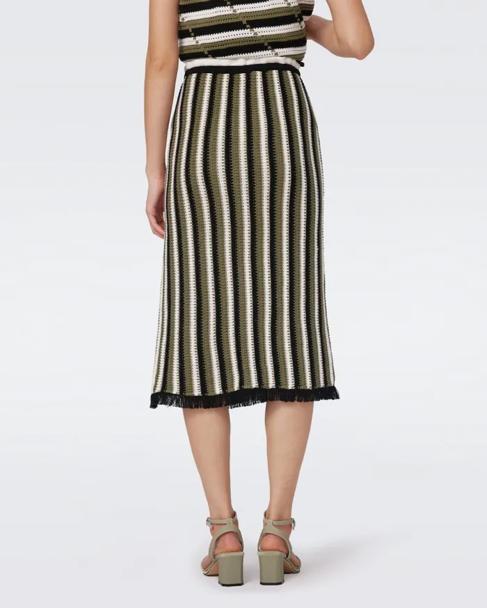 DVF Skirts Women Paulina Skirt Summer Stripe Olive Green