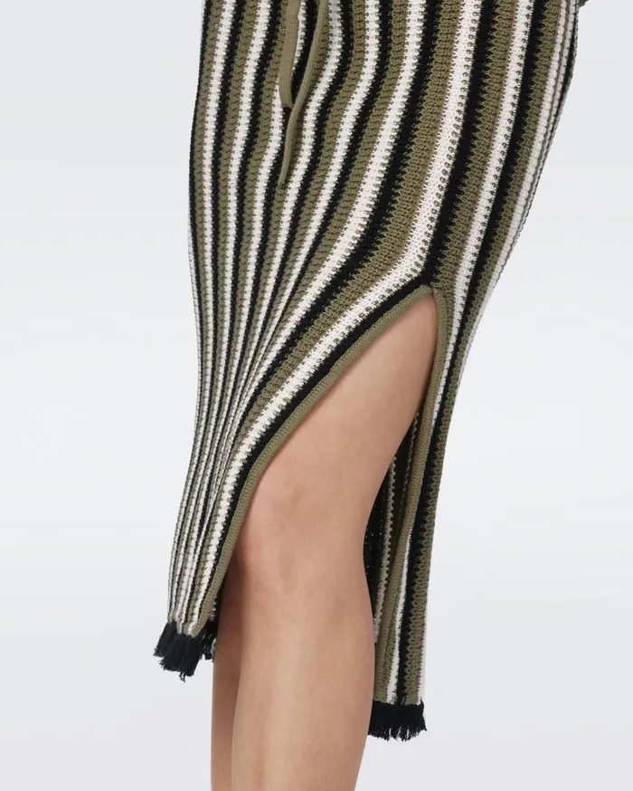 DVF Skirts Women Paulina Skirt Summer Stripe Olive Green
