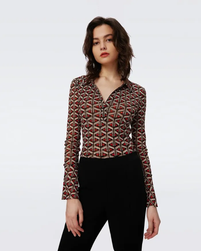 DVF Tops Women Mackenzie Mesh Top Stadium Geo Red
