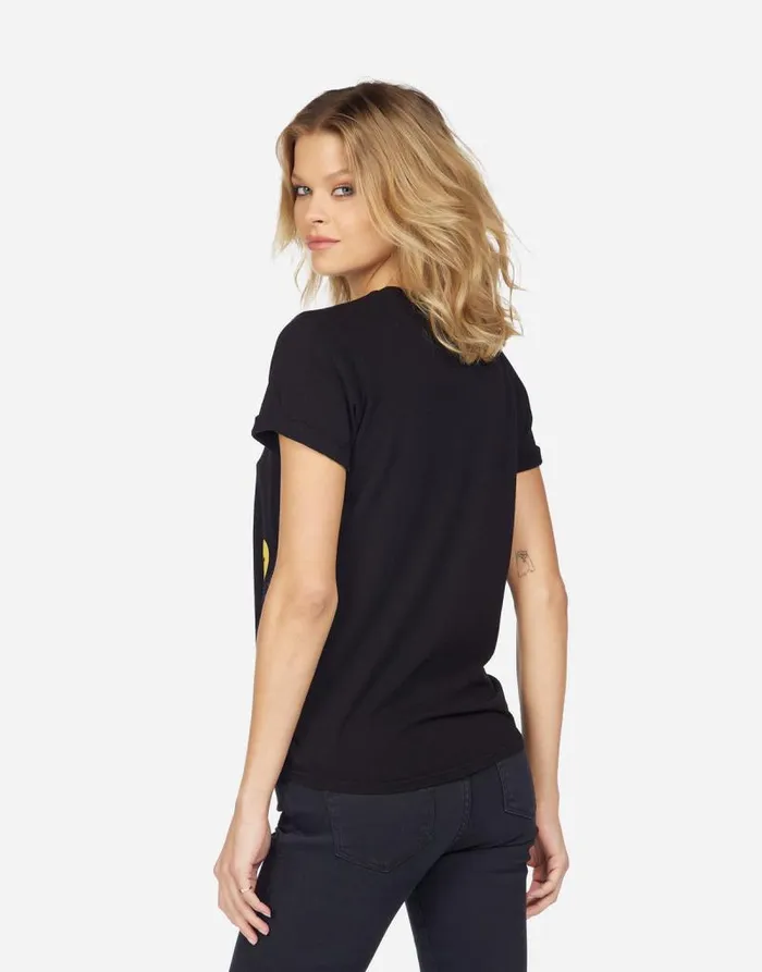 Edda All Over Yellow Smiley Black Women Lauren Moshi Short Sleeve