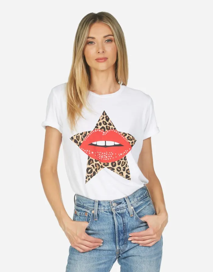 Edda Leopard Star Lip White Women Lauren Moshi Short Sleeve