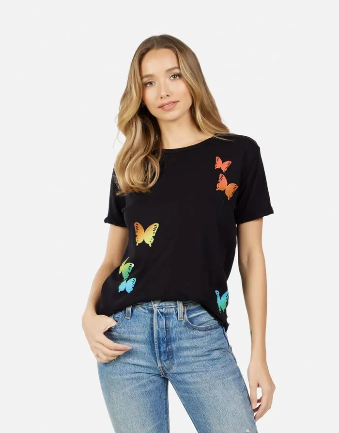 Edda Rainbow Butterflies Black Women Lauren Moshi Short Sleeve