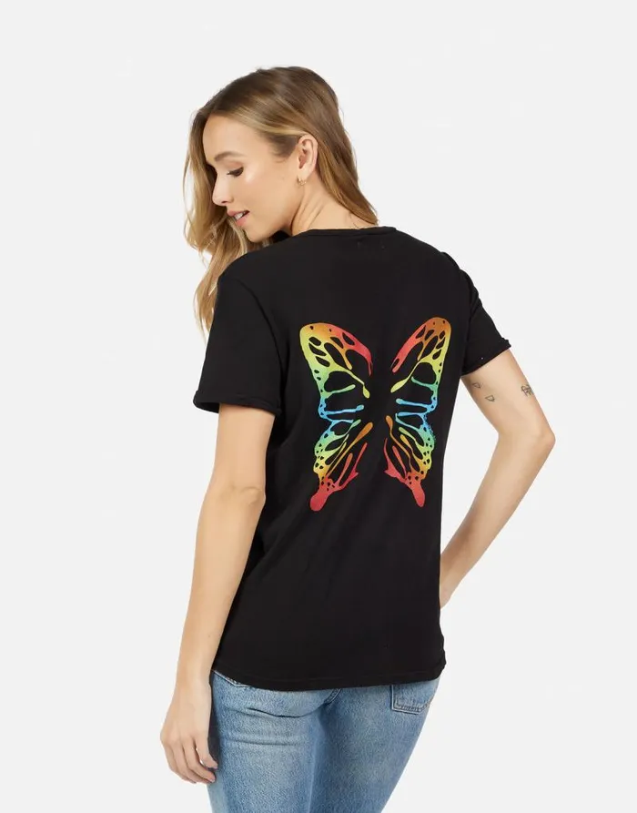 Edda Rainbow Butterflies Black Women Lauren Moshi Short Sleeve