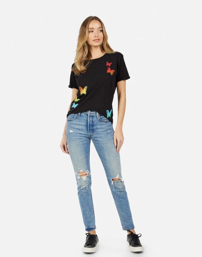 Edda Rainbow Butterflies Black Women Lauren Moshi Short Sleeve