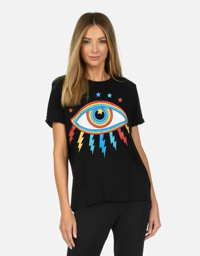 Edda Rainbow Lightning Eye Black Women Lauren Moshi Short Sleeve
