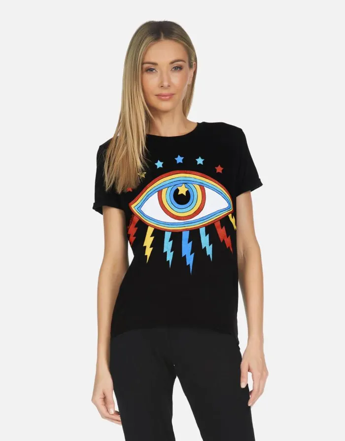 Edda Rainbow Lightning Eye Black Women Lauren Moshi Short Sleeve