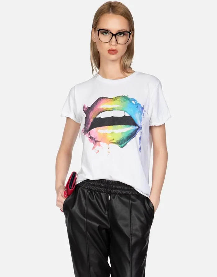 Edda Rainbow Smudge Lip White Women Lauren Moshi Short Sleeve