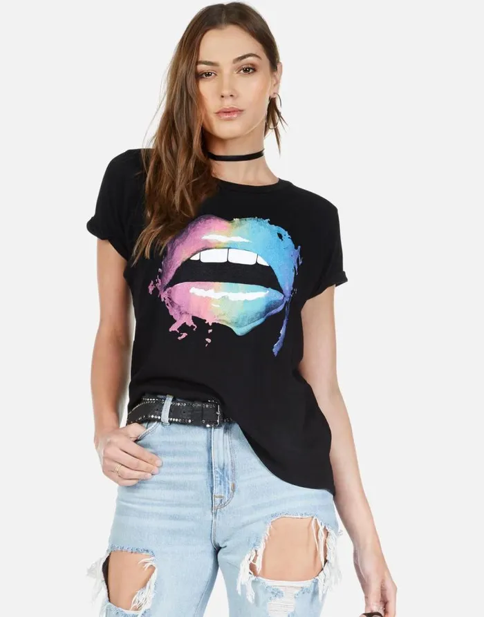Edda Rainbow Smudge Lip White Women Lauren Moshi Short Sleeve