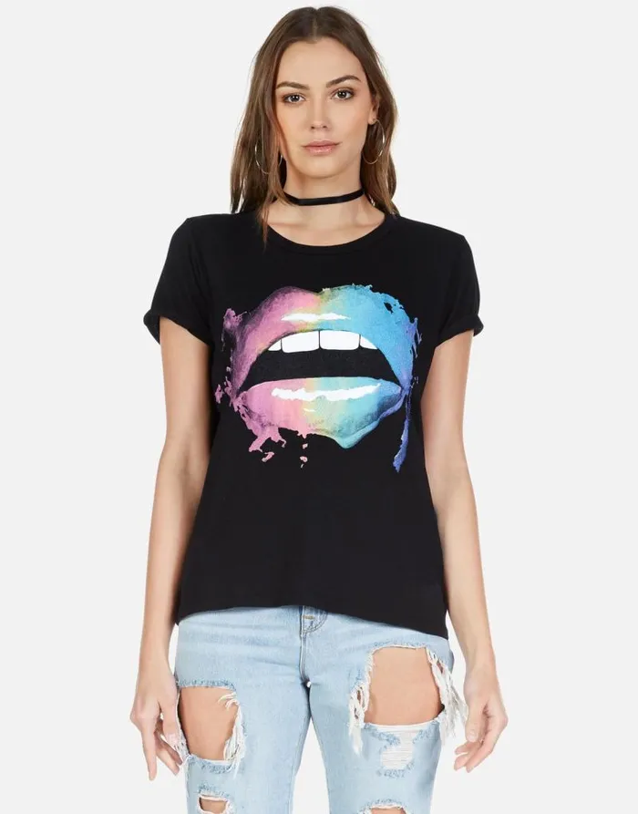 Edda Rainbow Smudge Lip White Women Lauren Moshi Short Sleeve