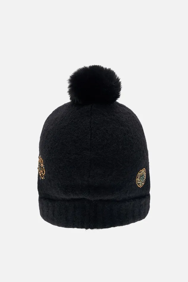 EMBELLISHED BEANIE SOLID BLACK Solid Black WomensMens Camilla Hair Accessories