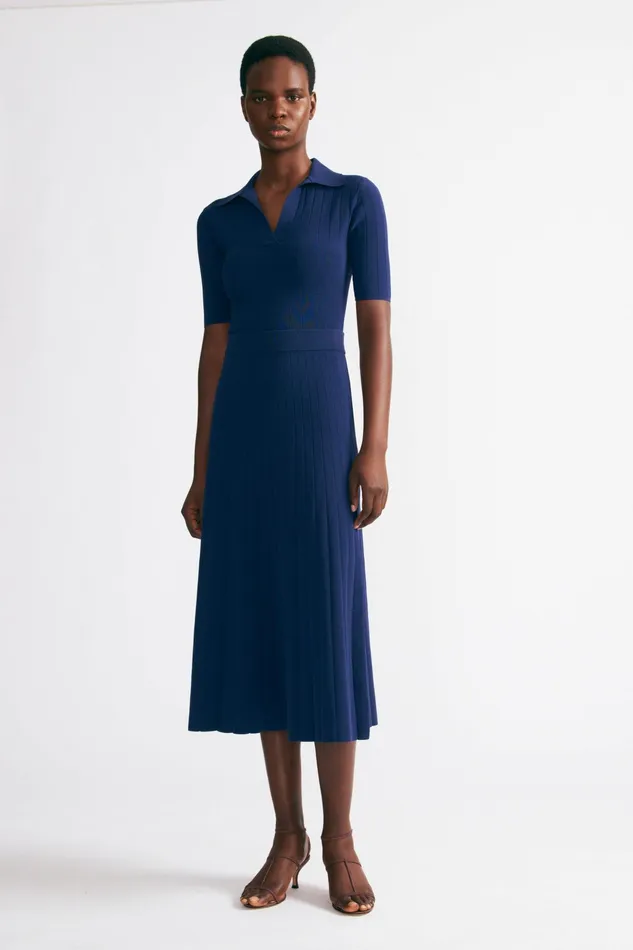 Emilia Wickstead Dune Navy Knit Polo Top Women Shirts and Tops