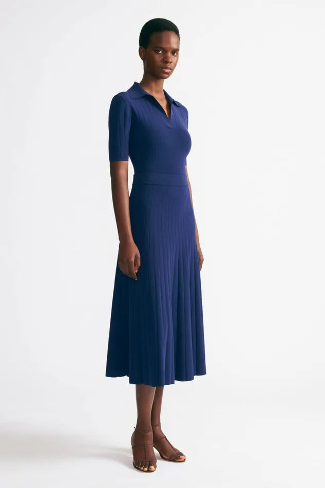 Emilia Wickstead Dune Navy Knit Polo Top Women Shirts and Tops
