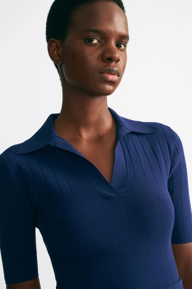 Emilia Wickstead Dune Navy Knit Polo Top Women Shirts and Tops