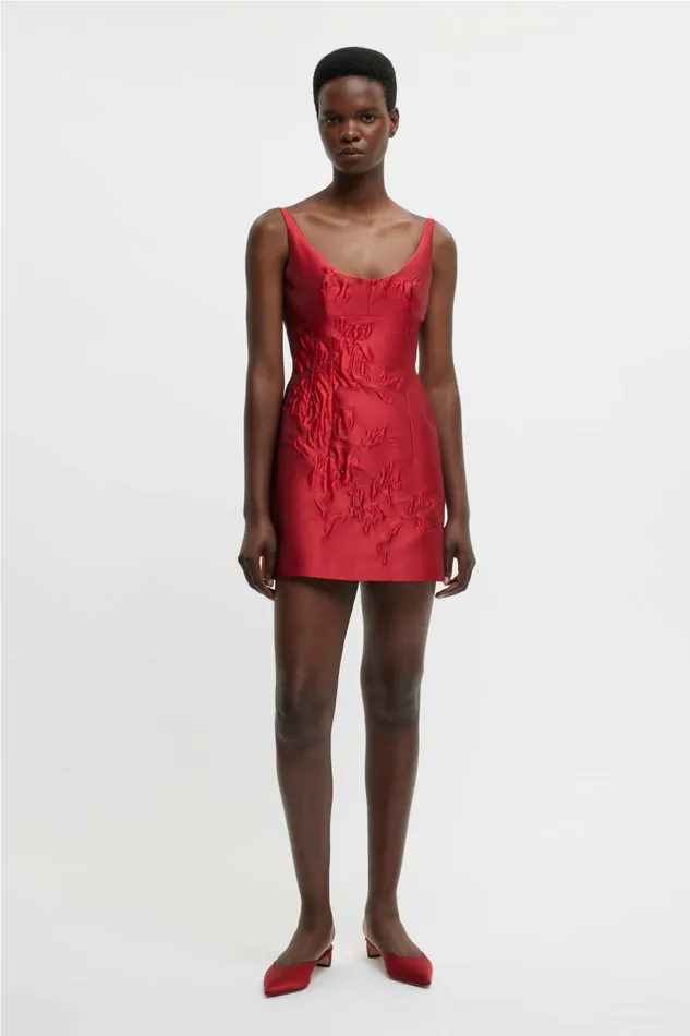 Emilia Wickstead Einna Dress In Red Graphic Rose Jacquard Women Dresses