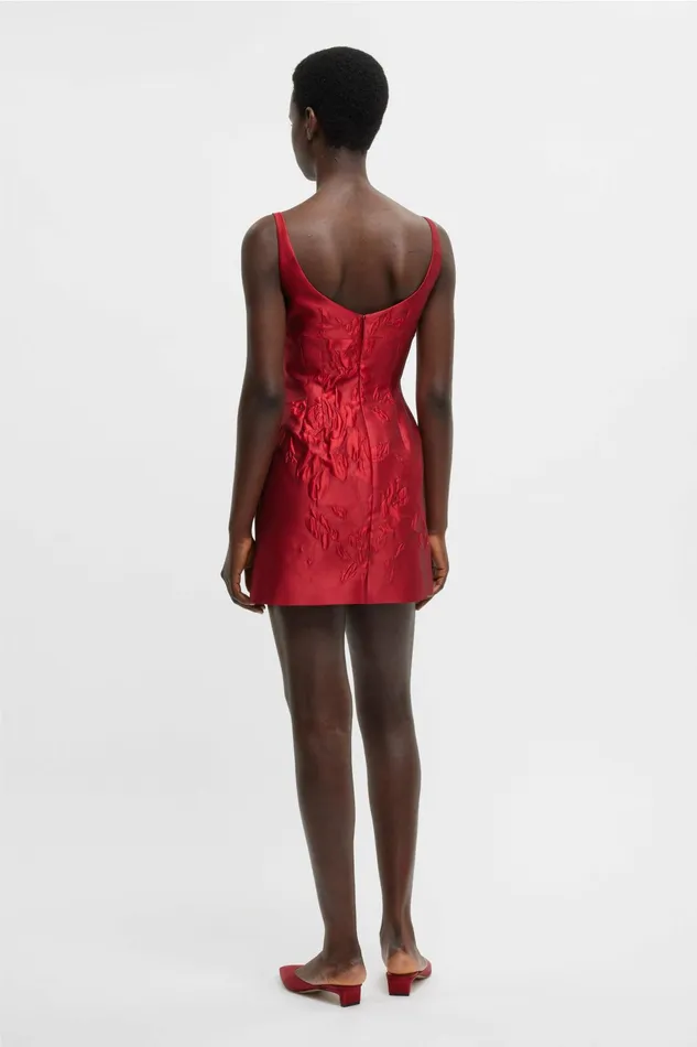 Emilia Wickstead Einna Dress In Red Graphic Rose Jacquard Women Dresses