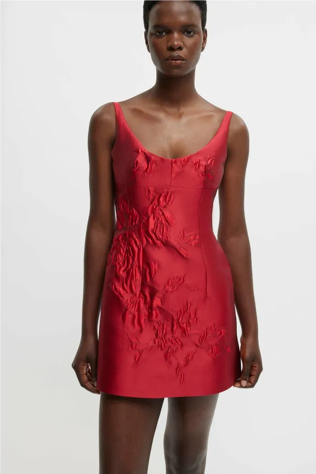 Emilia Wickstead Einna Dress In Red Graphic Rose Jacquard Women Dresses