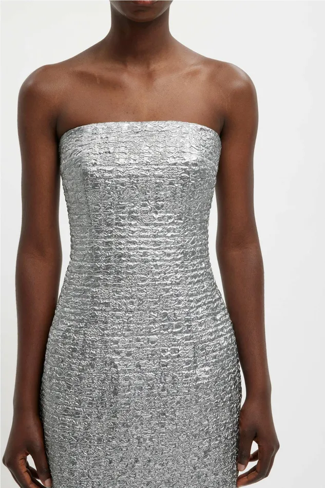 Emilia Wickstead Leila Dress In Silver Metallic Seersucker Women Dresses