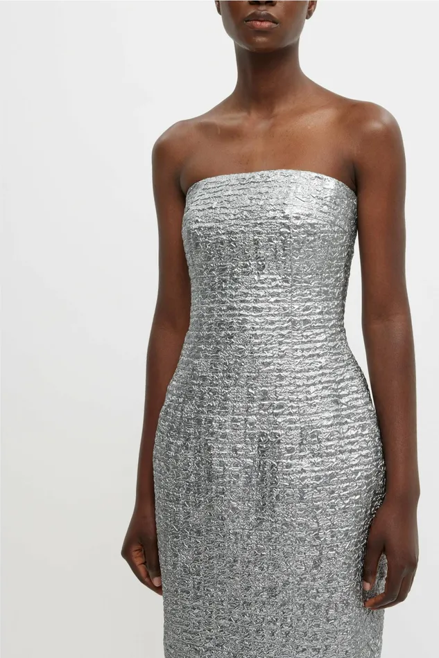 Emilia Wickstead Leila Dress In Silver Metallic Seersucker Women Dresses