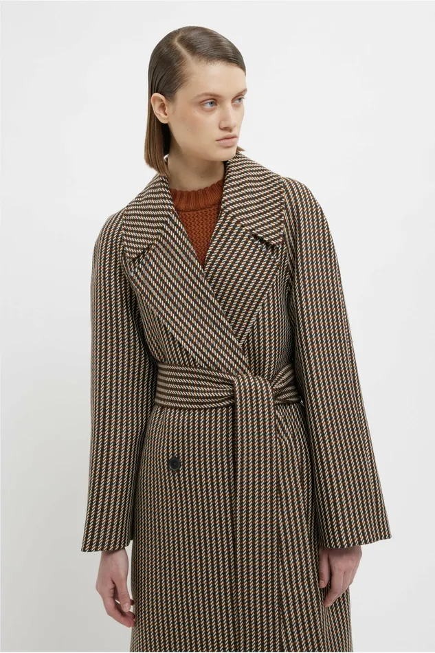 Emilia Wickstead Lilabet Coat In Tan and Ivory Merino Shetland Women Jackets And Coats