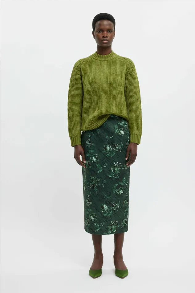 Emilia Wickstead Lorelei Skirt In Green Roses On Marble Print Taffeta Faille Women Skirts Emilia Wickstead Lorelei Skirt In Green Roses On Marble Print Taffeta Faille Women Skirts