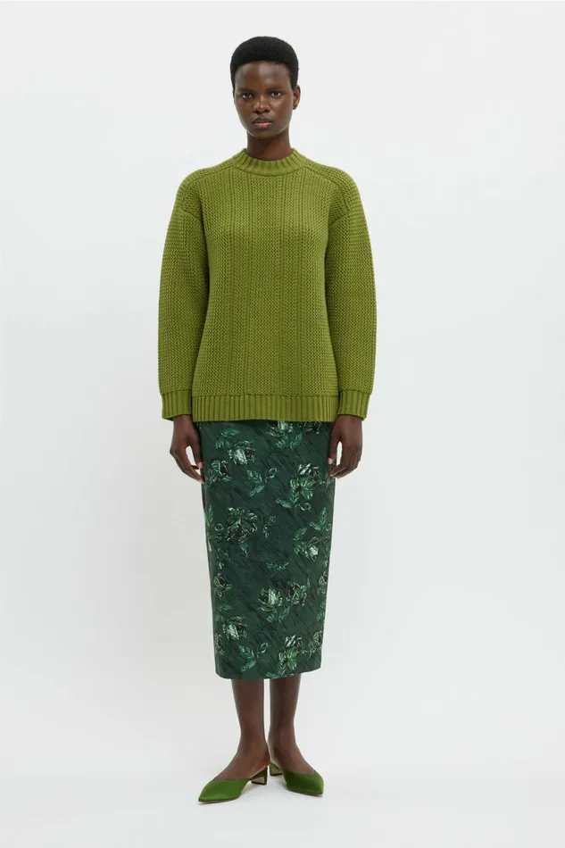 Emilia Wickstead Lorelei Skirt In Green Roses On Marble Print Taffeta Faille Women Skirts Emilia Wickstead Lorelei Skirt In Green Roses On Marble Print Taffeta Faille Women Skirts