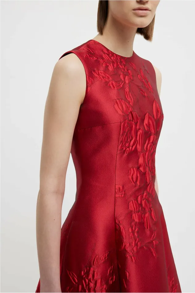 Emilia Wickstead Mara Dress In Red Graphic Rose Jacquard Women Dresses