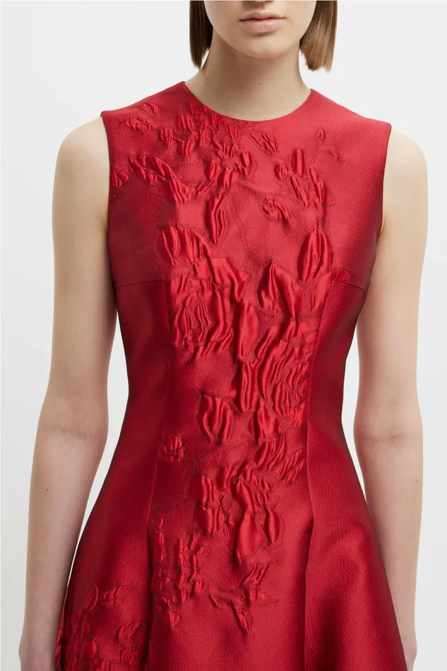 Emilia Wickstead Mara Dress In Red Graphic Rose Jacquard Women Dresses