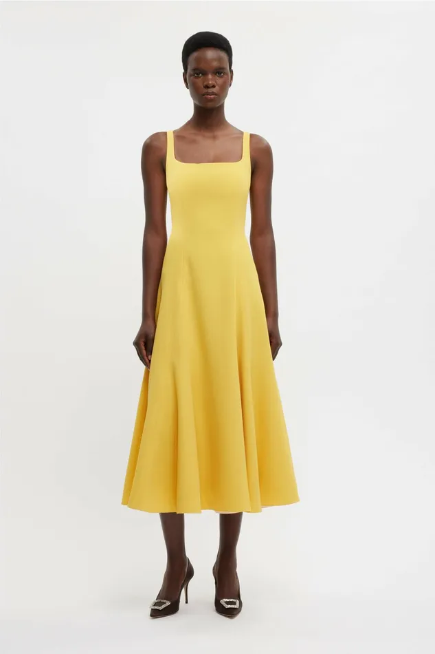Emilia Wickstead Neith Dress In Custard Yellow Double Crepe Women Dresses