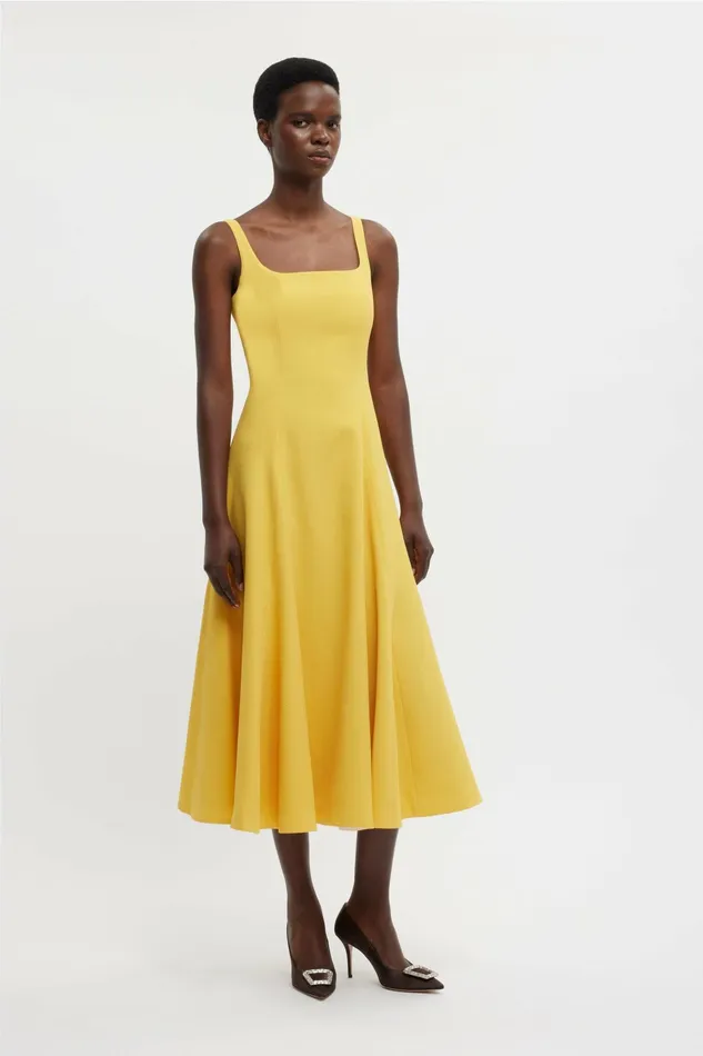 Emilia Wickstead Neith Dress In Custard Yellow Double Crepe Women Dresses