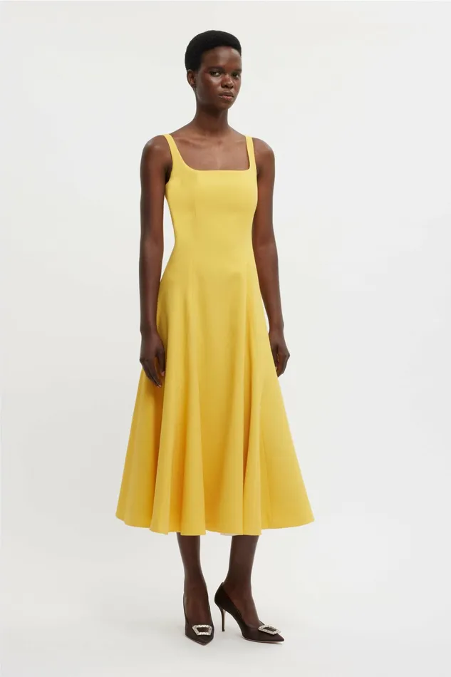 Emilia Wickstead Neith Dress In Custard Yellow Double Crepe Women Dresses