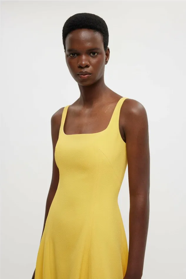 Emilia Wickstead Neith Dress In Custard Yellow Double Crepe Women Dresses