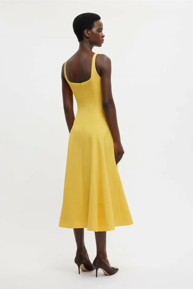 Emilia Wickstead Neith Dress In Custard Yellow Double Crepe Women Dresses